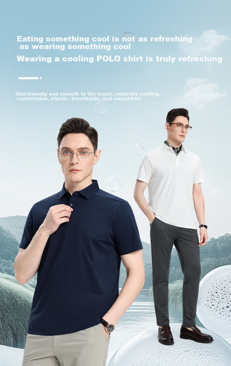 ROMON 7A Antibacterial Cooling Short Sleeve Polo Shirt Men Summer New Solid Color Stretch Top 5008 4