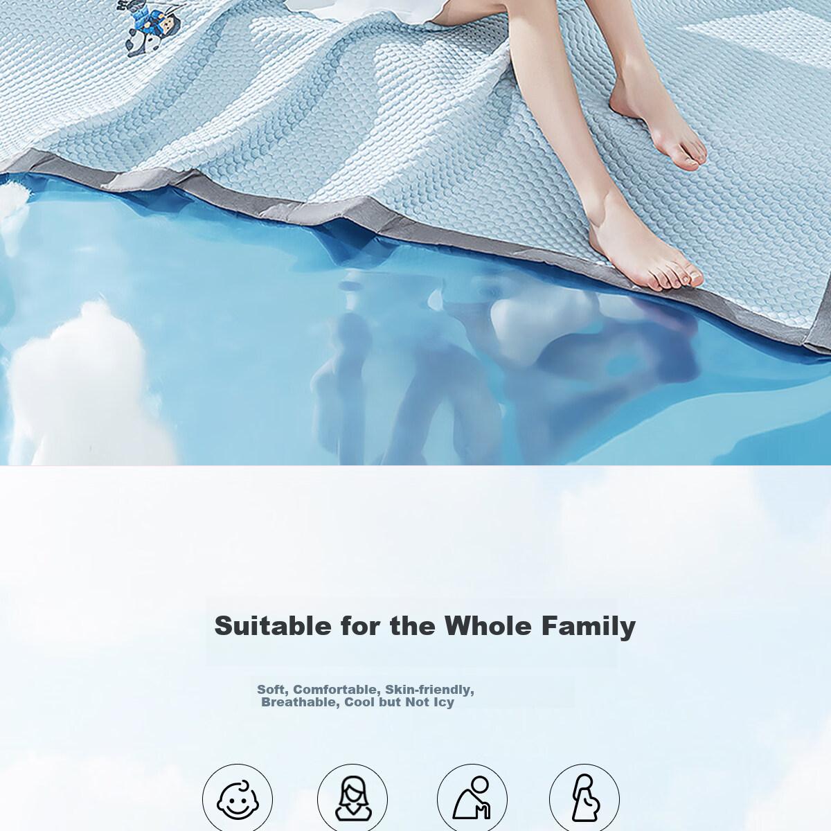 Teenie Weenie Bear Class A Ice Bean Cooling Mat Summer Cool Ice Silk Mat Washable Soft Air Conditioning Mat 150*200cm Gray 8