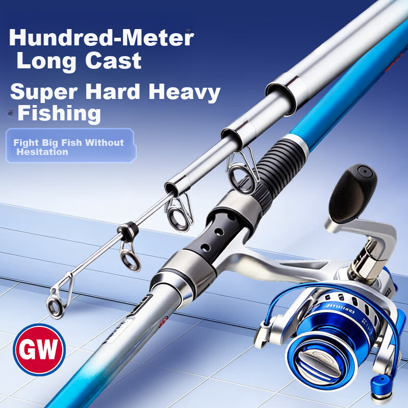 GW 2.1m Brave Flow Sea Casting Rod Set Fishing Rod Sea Pole Long Casting Rod Super Hard Silver Carp Throwing Rod Fishing Gear