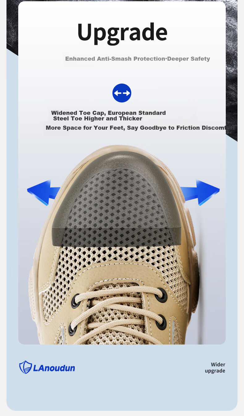 BlueOwl Shield Men's Summer Breathable Lightweight Soft Sole Steel Toe Anti-Smash Anti-Puncture Worksite Safety Shoes DL232FBK Size 38 4