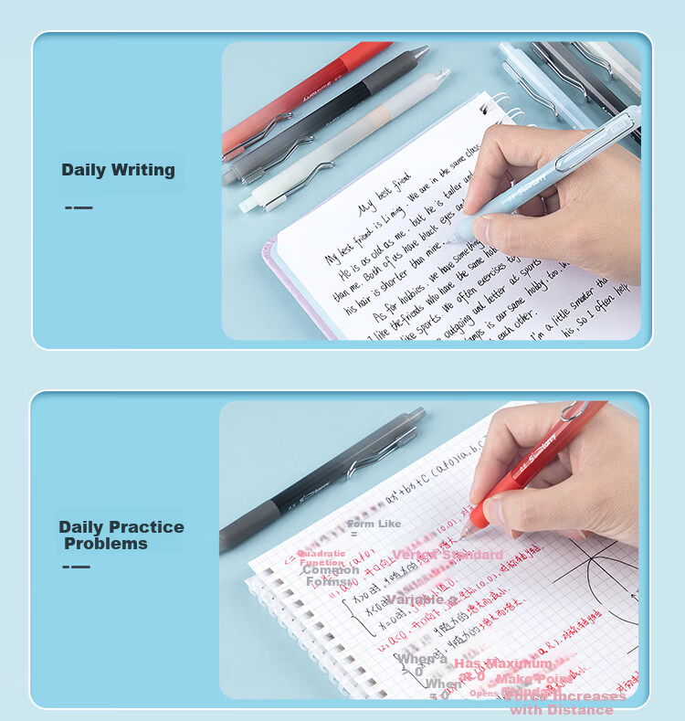 Fizz Chenhai Blue Quick-Dry Retractable Gel Pen 0.5mm Low Center of Gravity Dual Ballpoint CS Black Tip High Capacity Office Signature Pen Student Exam Pen 3-Pack B73019 8