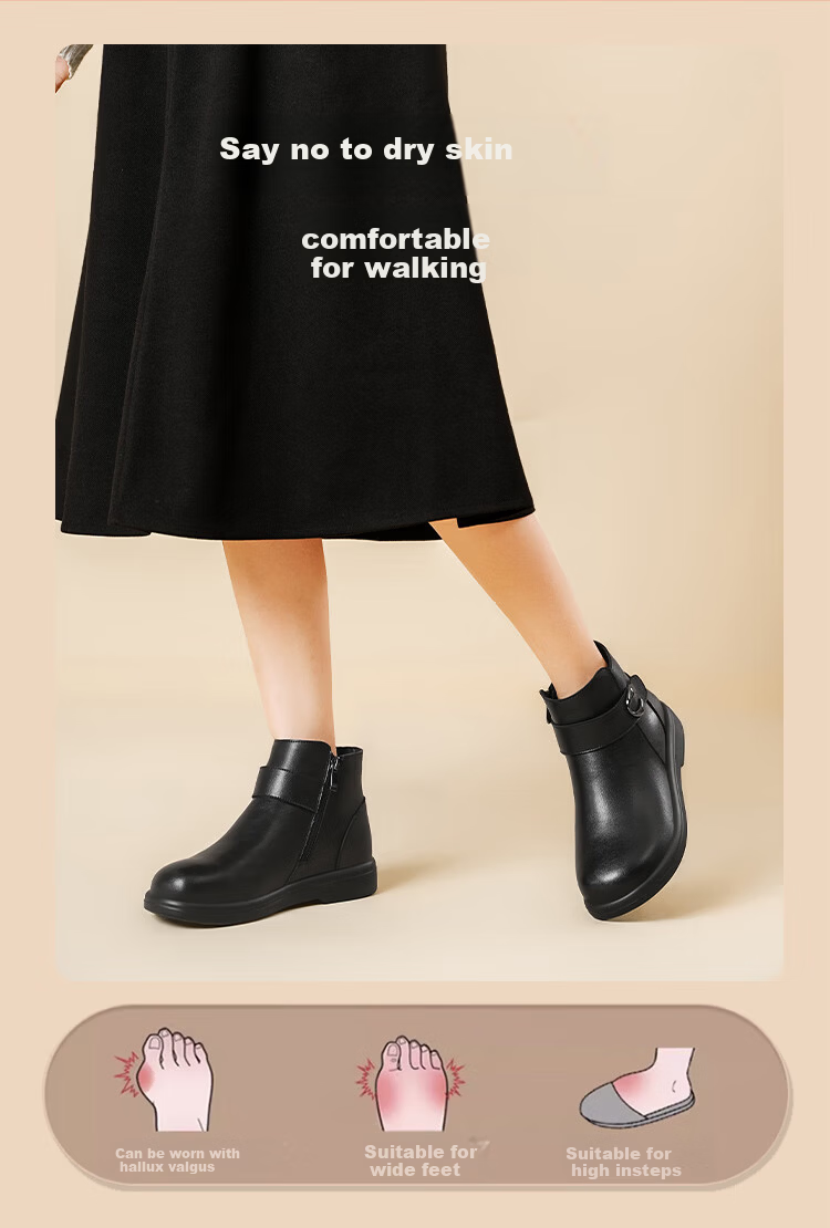 Zulijian Winter Fleece-Lined Women's Warm Leather Boots Mid-Aged Cotton Leather Short Boots Black 35 6283K 8