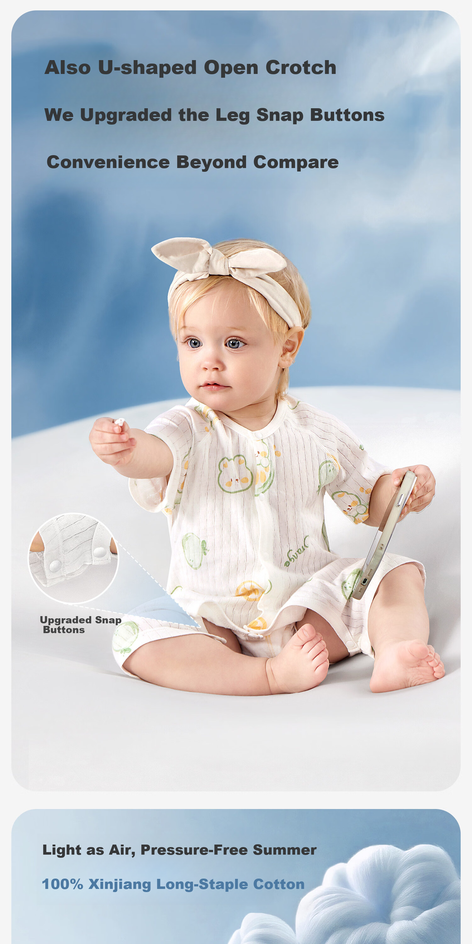 AIBEDILA Baby Summer Thin Open-Crotch Romper Jumpsuit Crawling Suit Size 80 2