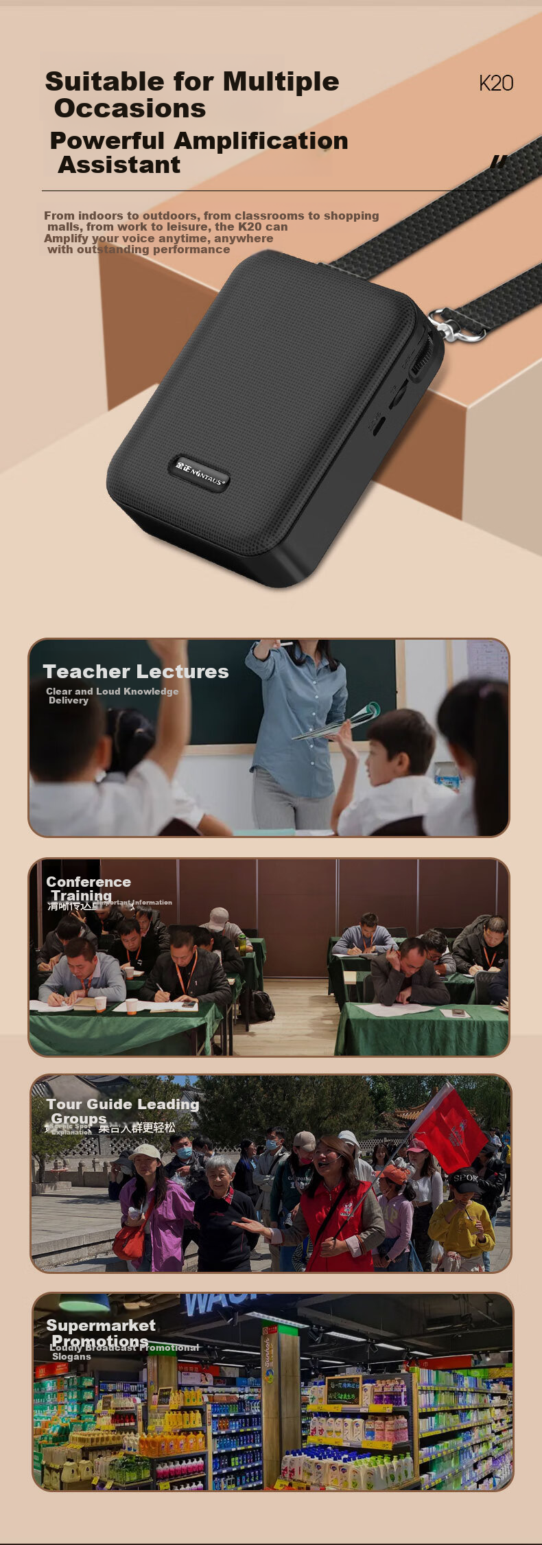 Jinzheng K10 Mini Bee Amplifier Teacher Teaching Dedicated Anti-Howling Wireless Lapel Microphone High Power Tour Guide Outdoor Portable Speaker Bluetooth Speaker Black 11