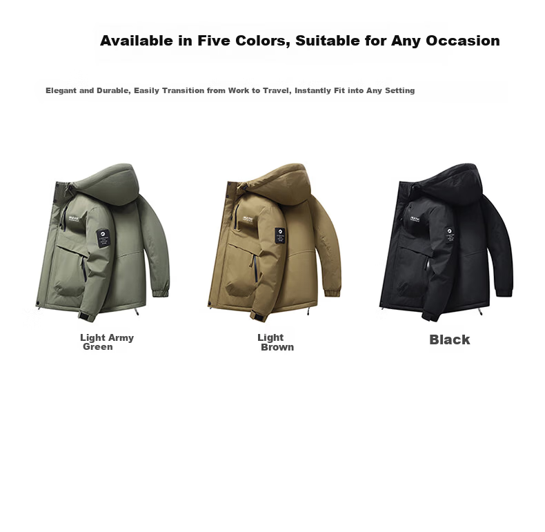 MARK FAIRWHALE Men's Cotton Padded Jacket Autumn Winter Thickened Hooded Coat Warm Puffer Jacket Light Army Green L 2