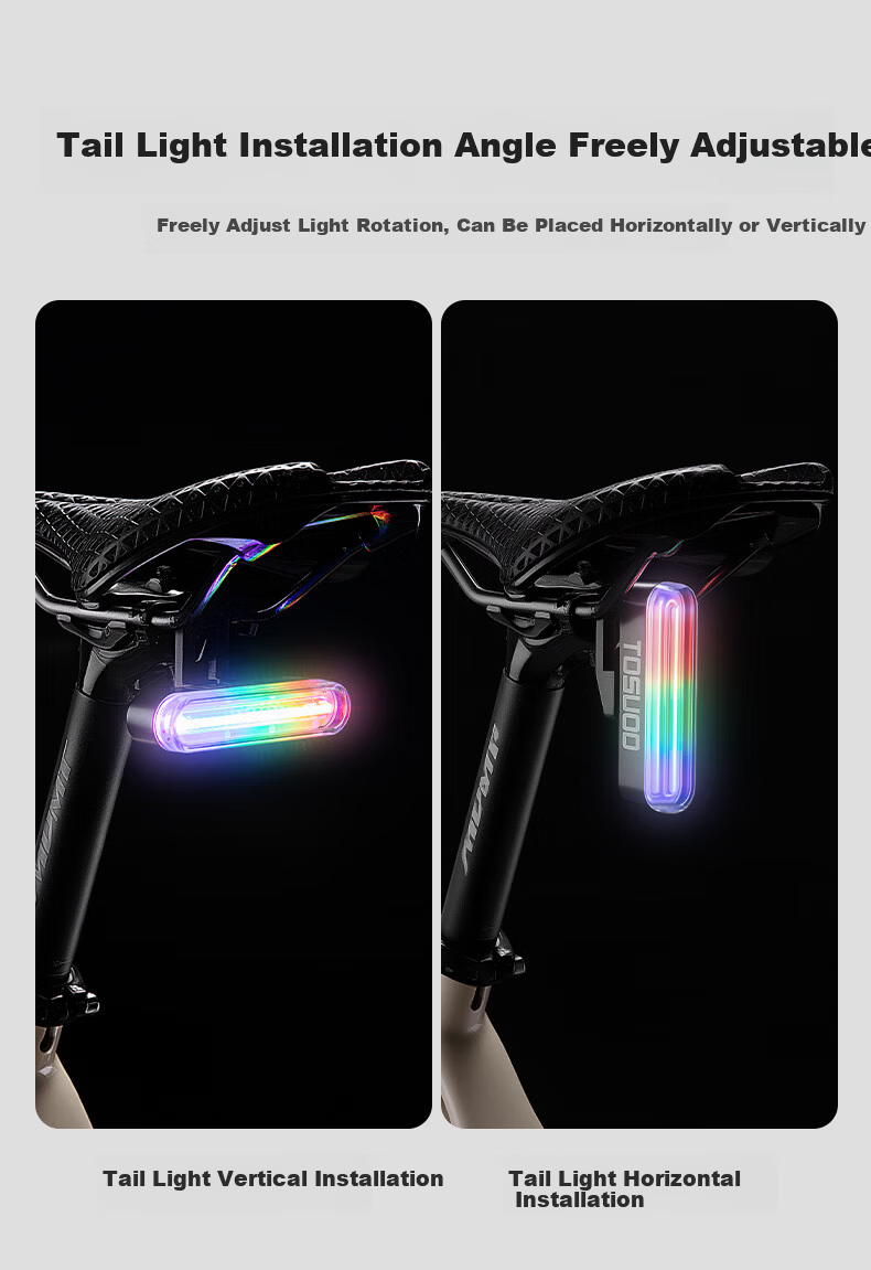 Captain Tas Waterproof Rechargeable Bicycle Tail Light RGB Mountain Road Night Riding High Brightness Brake Sensor Warning Light 8