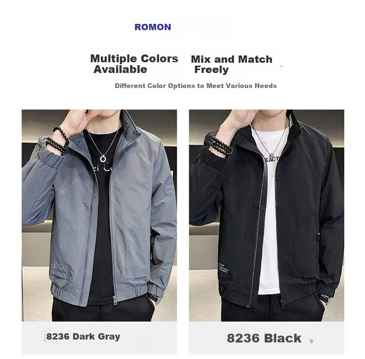 ROMON Men's Spring Casual Jacket Trendy Loose Fit Black XL 4