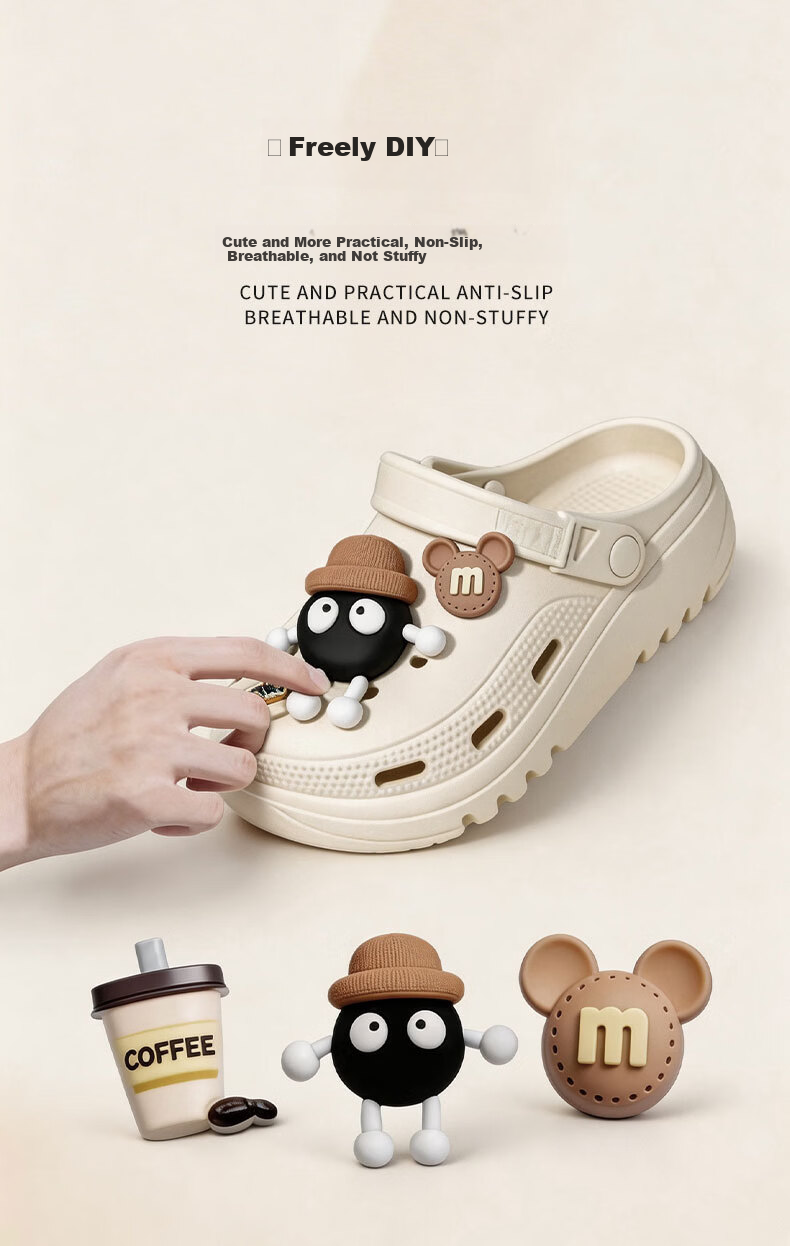 Seven-Color EVA Hole Shoes Unisex Summer Outdoor Cartoon Beach Slip-On Sandals Non-Slip Water Shoes Khaki Size 44-45 3