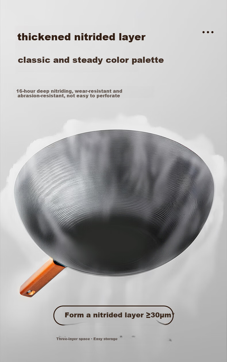 Tianxi 30cm Healthy Uncoated Ribbed Iron Wok Flat Bottom Non-Stick Stir Fry Pan Compatible with Open Flame Gas and Induction Cookers 11
