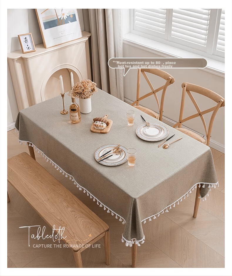 MUJI TPU Waterproof and Heat-Resistant Solid Color Rectangular Tablecloth for Dining Table, Coffee Table, and Desk Cover 90x140cm Natural Linen 4
