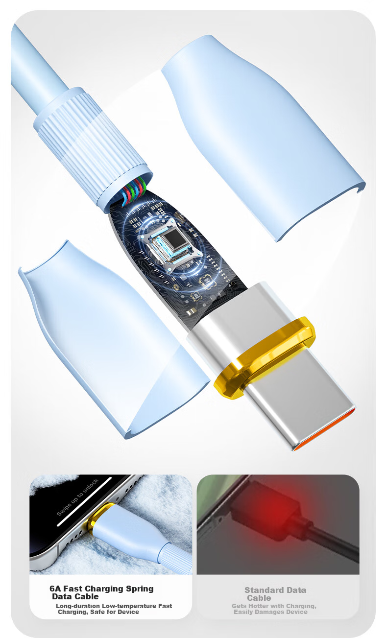 ZiTai Type-C Car Spring Retractable Charging Cable 100W Fast Charge for Huawei Honor Xiaomi Phones 1.2m Blue 9