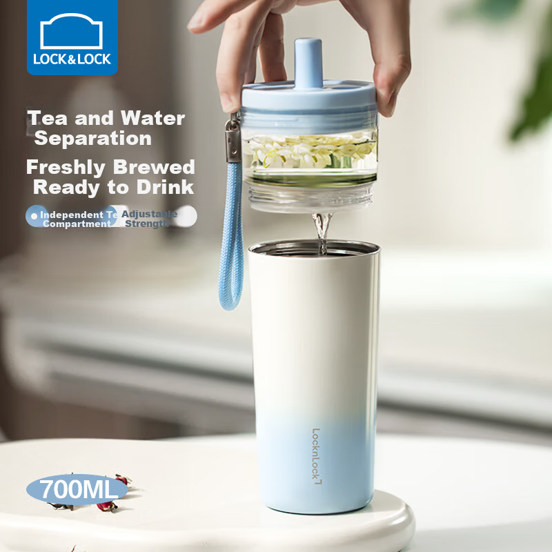 Lock&Lock Large Capacity Insulated Water Bottle for Women High-Value 2025 New Tea Separation Car Straw Cup Men's Gift