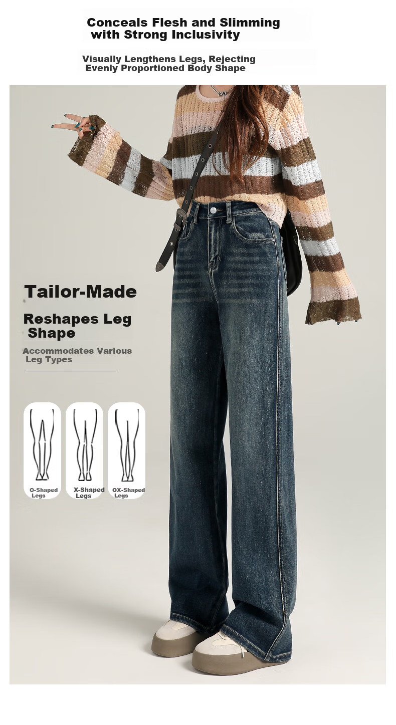 Ziyouxi Slim-Fit Wide-Leg Jeans for Women, Spring 2026 New Style, Petite Straight High-Waist Slimming Elastic Loose Floor-Length Pants 3