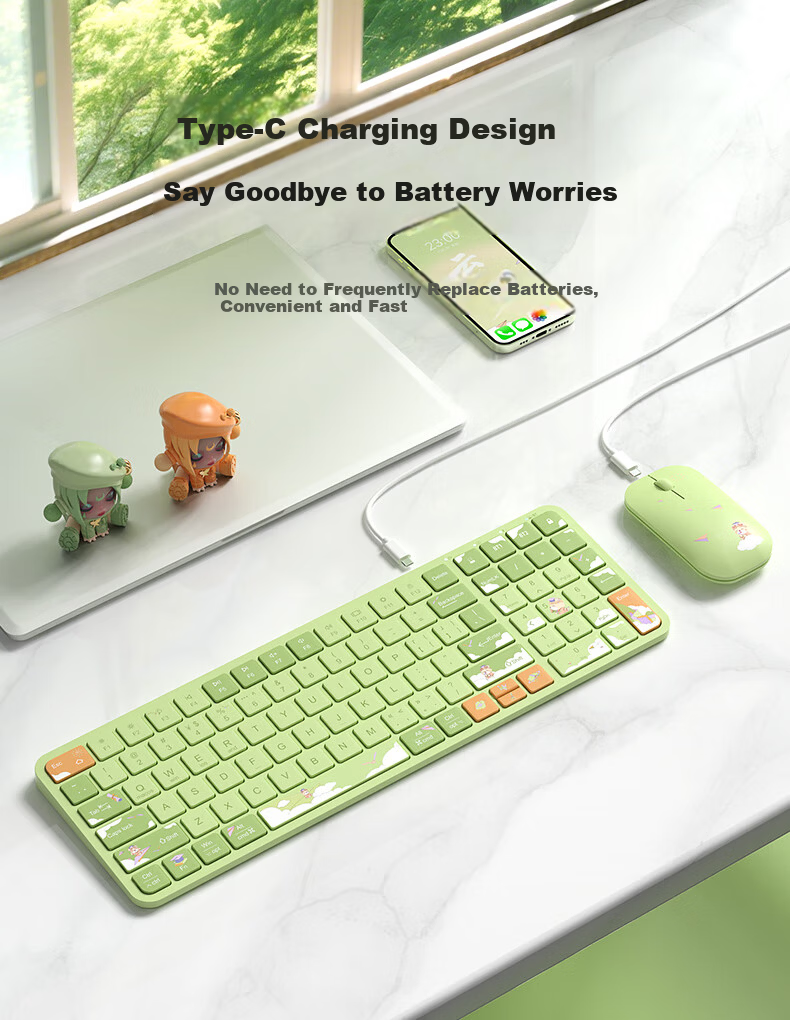 BOW Hangshi Yun Ding Xiang Jian Student Graduation Season College Entrance Exam Gift Ultra-Thin Dual-Mode Rechargeable Wireless Bluetooth Keyboard And Mouse Set for Office And Home Use 79 Keys - Chunche 7