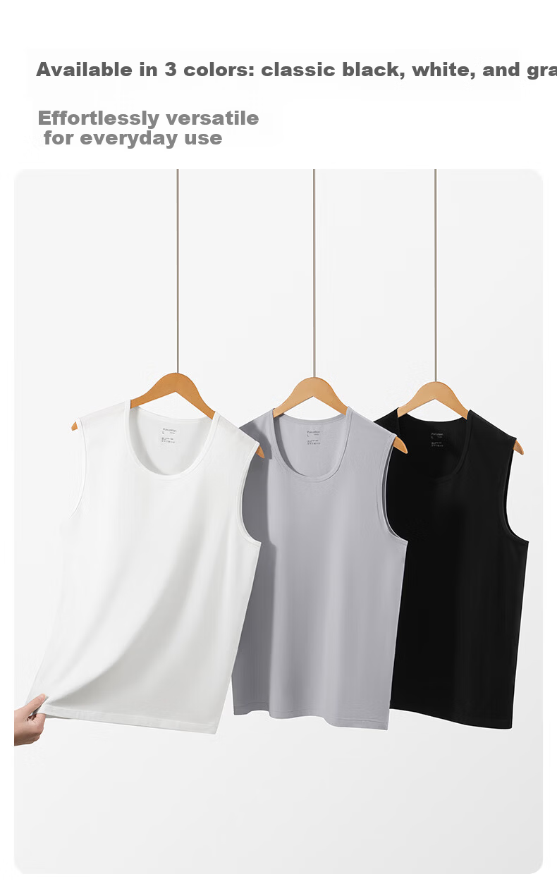 PurCotton Men's Antibacterial Wide-Shoulder Tank Top T-Shirt Base Layer 2-Pack 11
