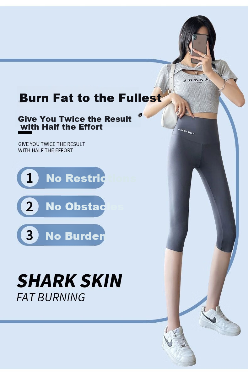 LangSha Women's 3/4 Length Sharkskin Pants Summer Thin Outerwear Leggings Ice Silk High Waist Petite Fitness Yoga Cycling Pants 7