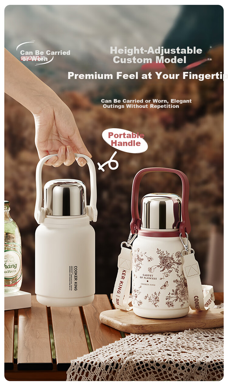 COOKER KING 316L Stainless Steel Insulated Thermos Large Capacity Water Bottle Home Outdoor Hot Water Flask 1.2L (Rose Holiday) 4