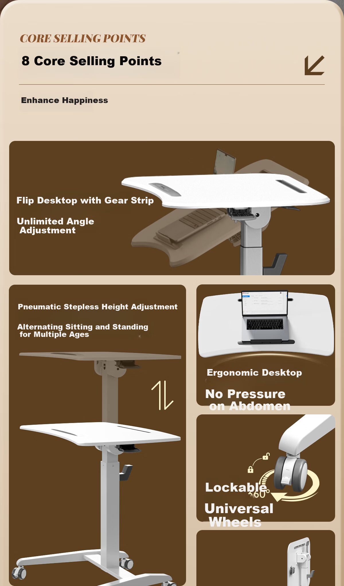 JOYSEEKER Portable Flip Adjustable Lazy Desk Study Writing Desk Bedside Computer Desk Workstation Sofa Side Table 2