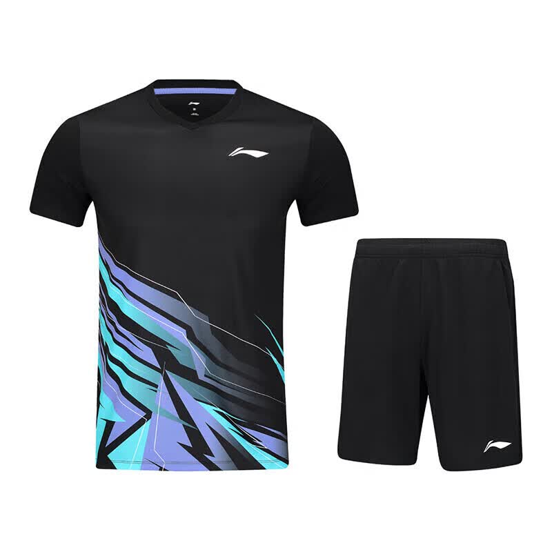 LI-NING Quick-Dry Breathable Badminton Shirt and Shorts Club Series Training Competition Team Uniform Set for Men