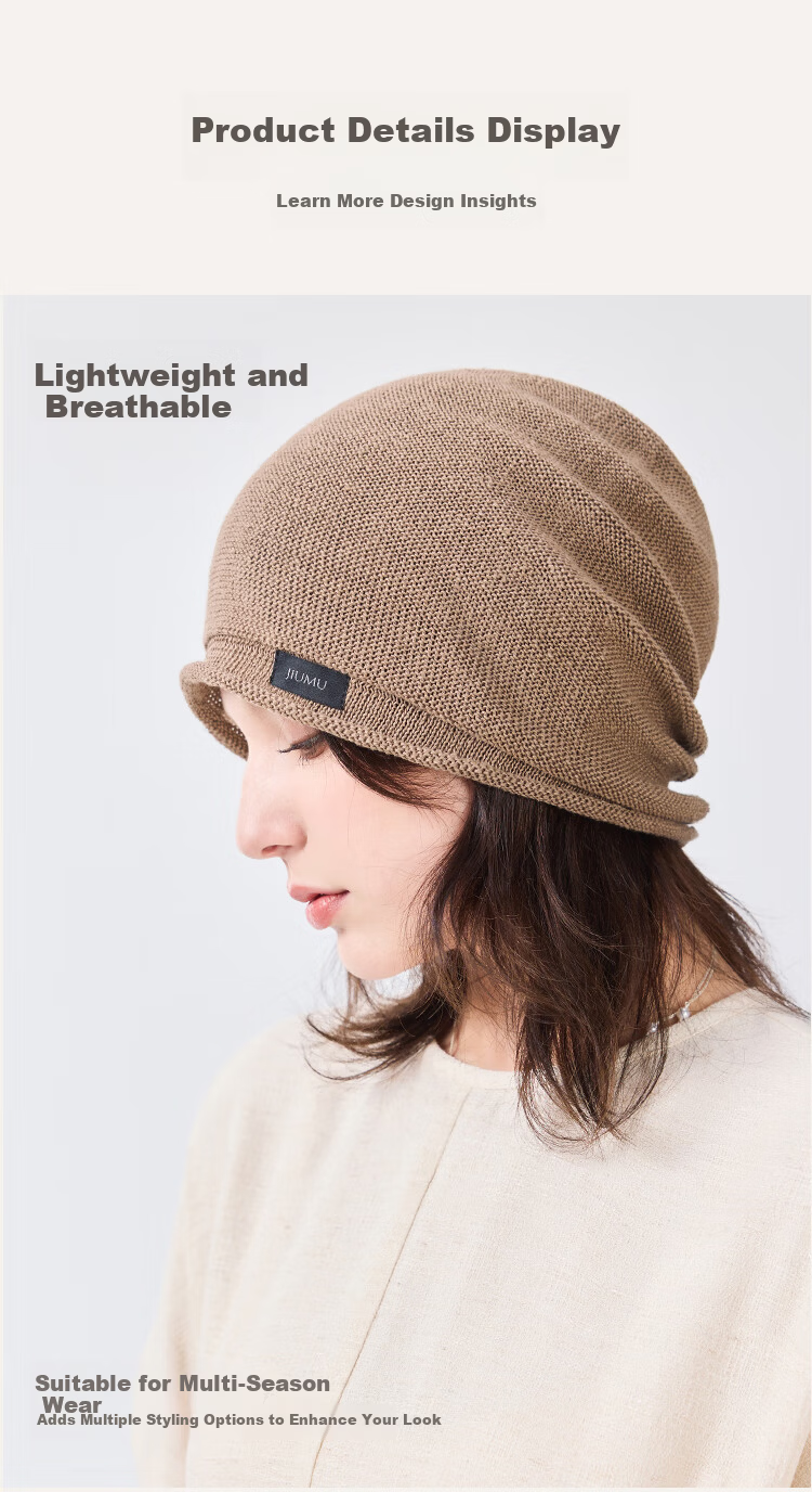 JIUMU Linen Hat Unisex Headwrap Cold Weather Thin Summer Knit Beanie Warm Air Conditioning Cap Maternity Sleep Cap 3