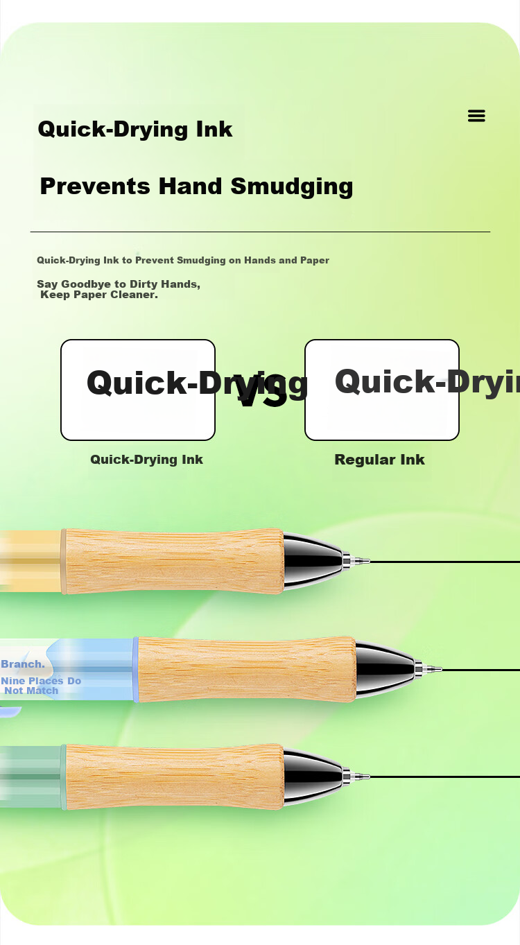 Fizz Good Bamboo Quick-Dry Click Gel Pen High-Value 0.5mm National Style Dual Ballpoint CS Tip Large Capacity Office Signature Pen Brush Pen 1-Pack B73007 Blue Barrel 5