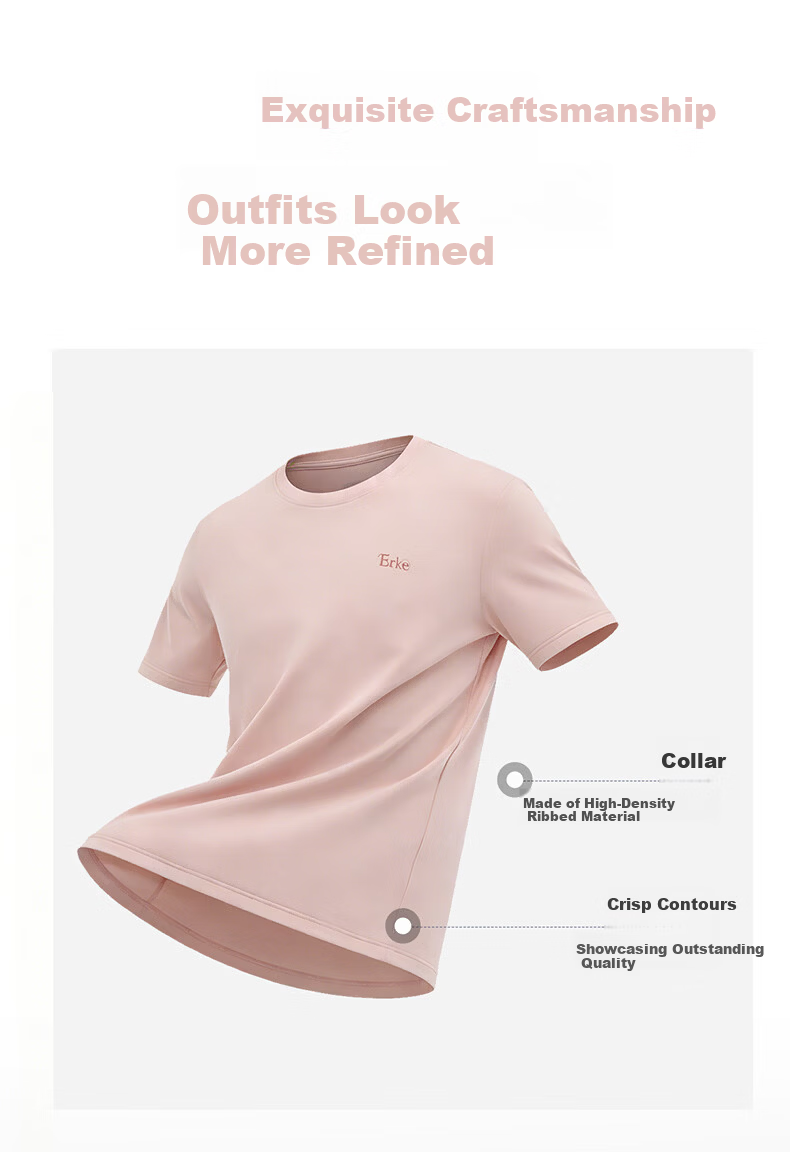 Erke Women's Summer Short Sleeve T-Shirt, Round Neck Knitted Slim Fit Cotton Top 6