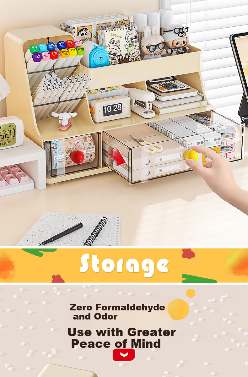 OLA XIANG Desktop Storage Box Drawer Large Capacity Office Stationery Notebook Organizer Multifunctional Slant Pen Holder 1