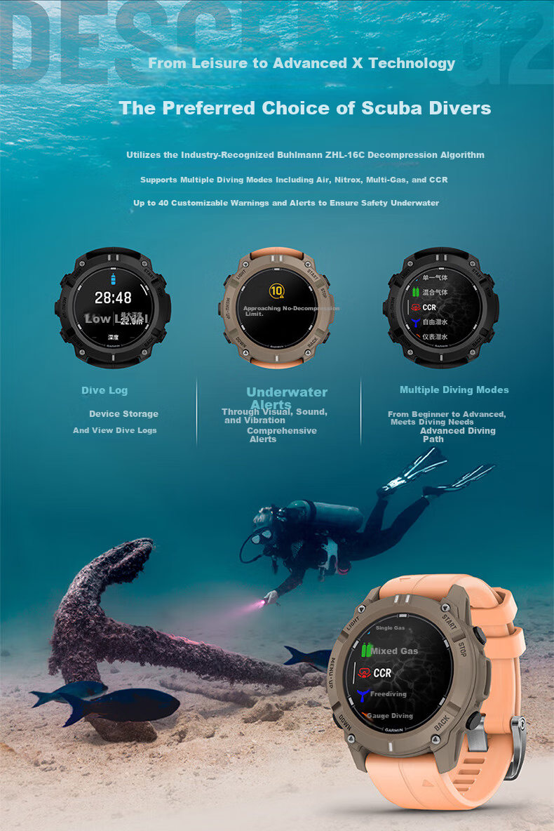 GARMIN Descent G2 Coral Pink Professional Diving Smart Outdoor Sports Watch for Swimming Surfing Running Cycling 5