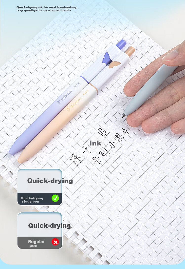 Fizz Quick-Dry Click Gel Pen 0.5mm Low Center of Gravity Dual Ballpoint CS Black Tip Office Signature Pen Student Exam Pen 2-Pack Purple Gold 7