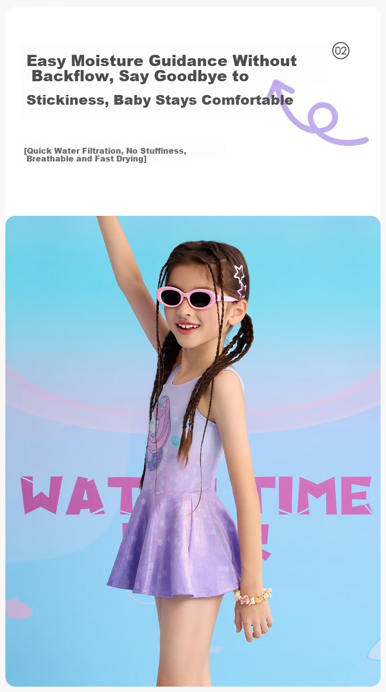 WATERTIME / Shuichuan Girls' Swimsuit 2025 New Kids' One-Piece Princess Skirt Swimwear UV Protection for Spa and Large Children 5