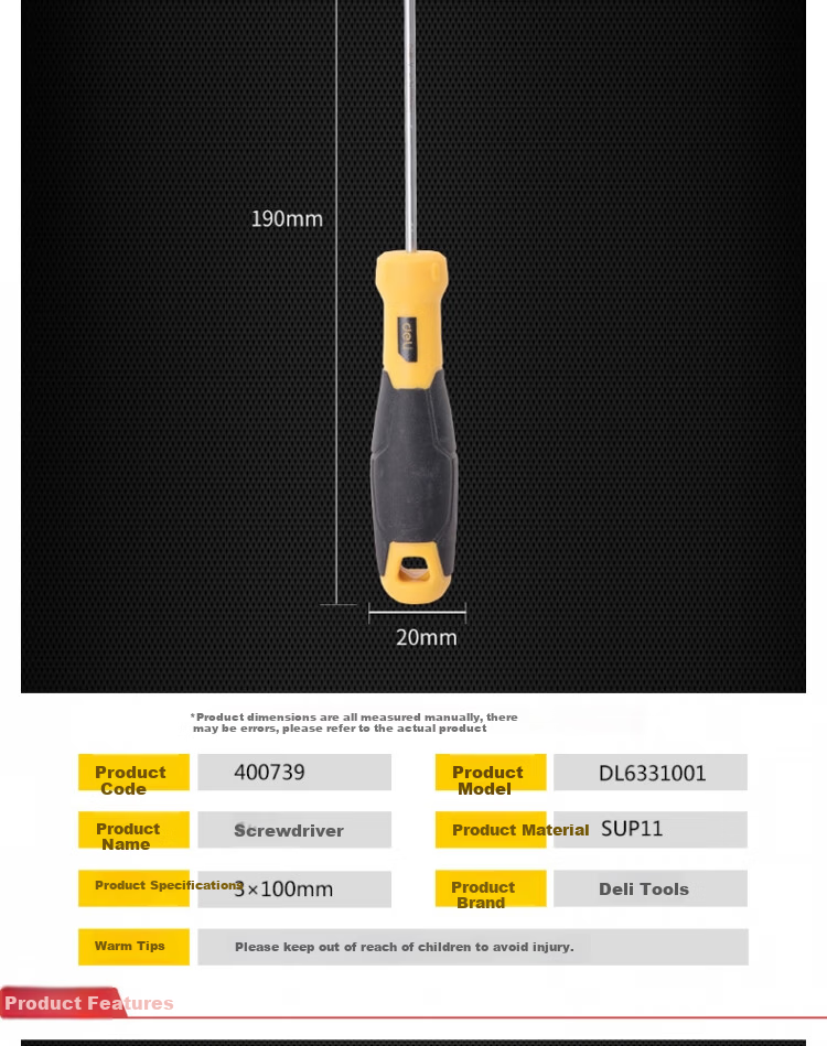 Deli Tool Flathead Screwdriver 3x100mm DL6331001 2