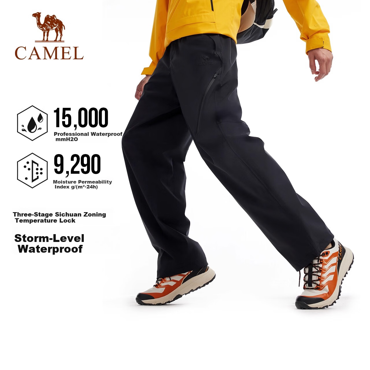 CAMEL Outdoor Softshell Pants for Men and Women, Autumn Winter Windproof Waterproof Breathable Durable Tear-Resistant Hiking Mountaineering Trousers