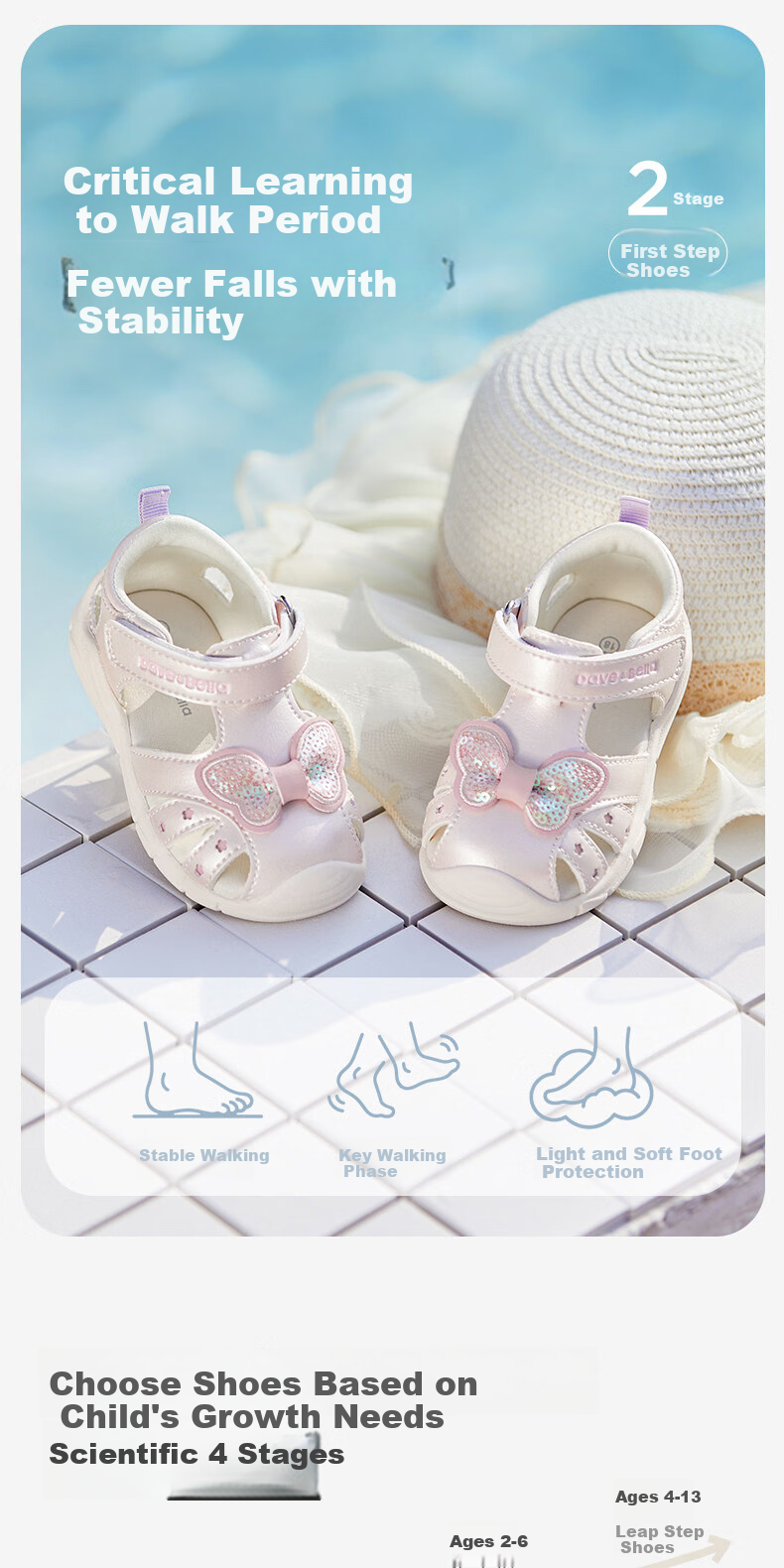 DAVE & BELLA Kids Key Shoes Girls Toddler Walking Sandals Baby Stylish Sweet Shoes 1