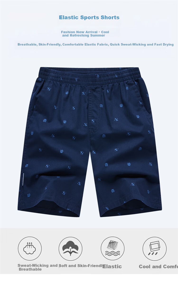 Pierre Cardin Men's Summer Casual Breathable Five-Point Outdoor Cool Stretch Sports Shorts Light Blue XL 2