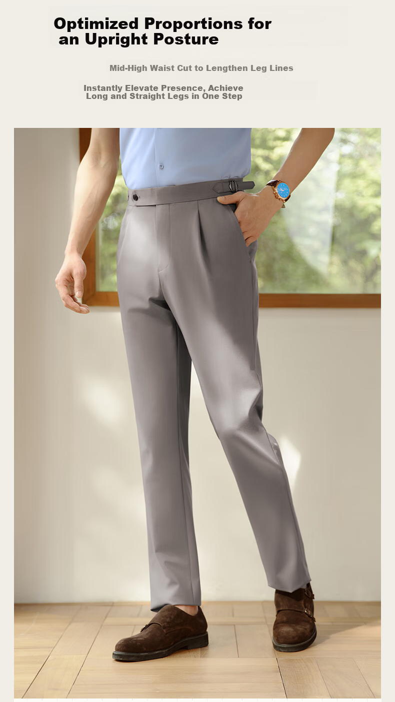Goldlion Yun Chui Men's Spring Summer Dress Pants Machine Washable Slim Fit Business Trousers Light Coffee 32 3