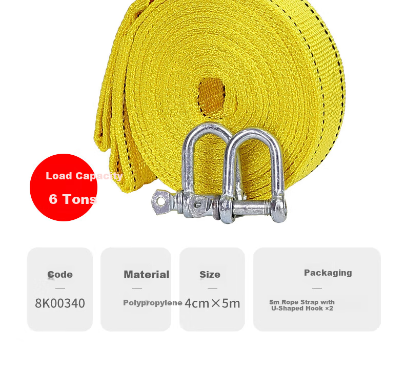 Ansell Car Tow Rope Outdoor Emergency Heavy-Duty Binding Rope with Steel Buckle 5m 10 Ton 8K00232 4