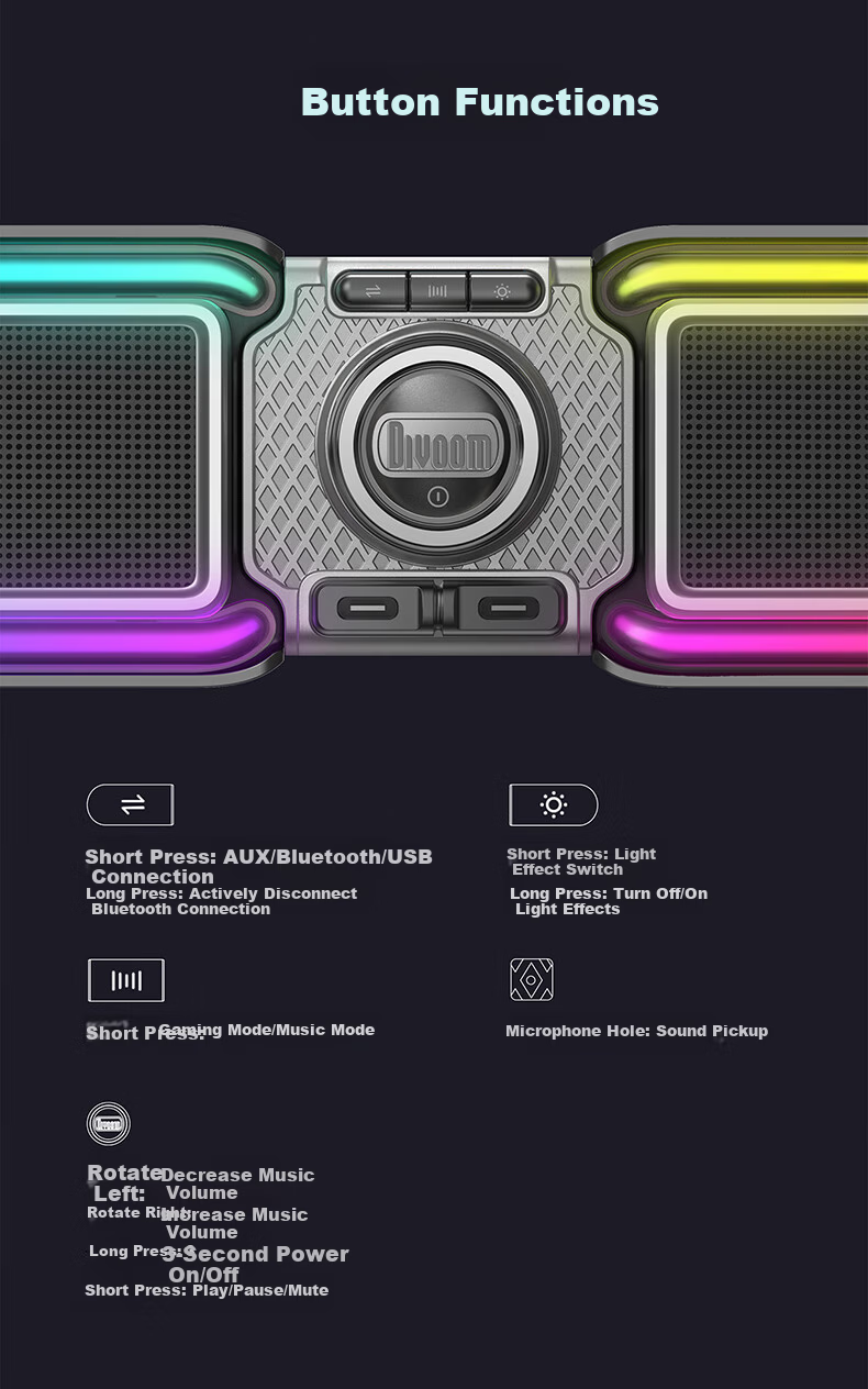 Divoom Divoom Gaming Speaker Stereo Surround Sound Computer Desktop PC Anti-Howling Bluetooth 6.0 Wired RGB Light Bar Black 14