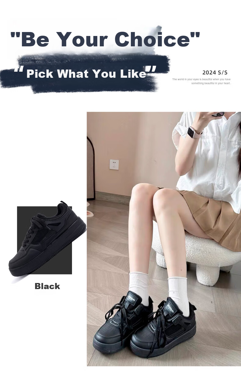 Global Thick-Soled Black Sneakers for Women Spring Summer 2026 New Trendy Versatile Casual Sporty Height-Increasing Shoes for Women 4