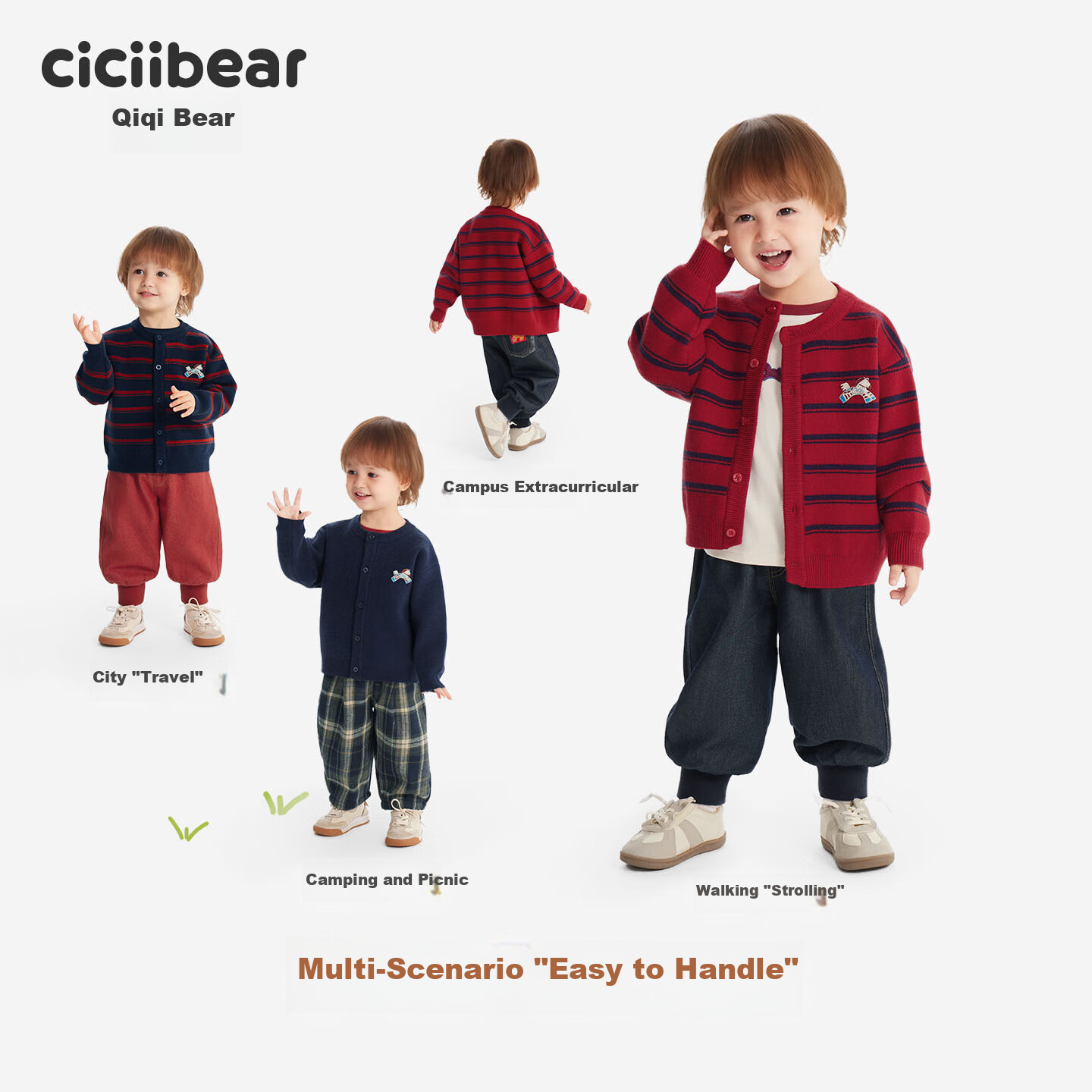 Ciciibear Boys' Thickened Anti-Static Pilling Sweater Cardigan Autumn Winter Striped Jacket for Babies and Girls
