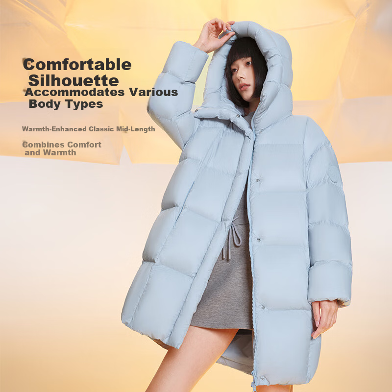 Meilicheng Women's Lightweight Warm Winter Mid-Length Three-Proof Sports Versatile Goose Down Jacket 109 Glacier Blue M