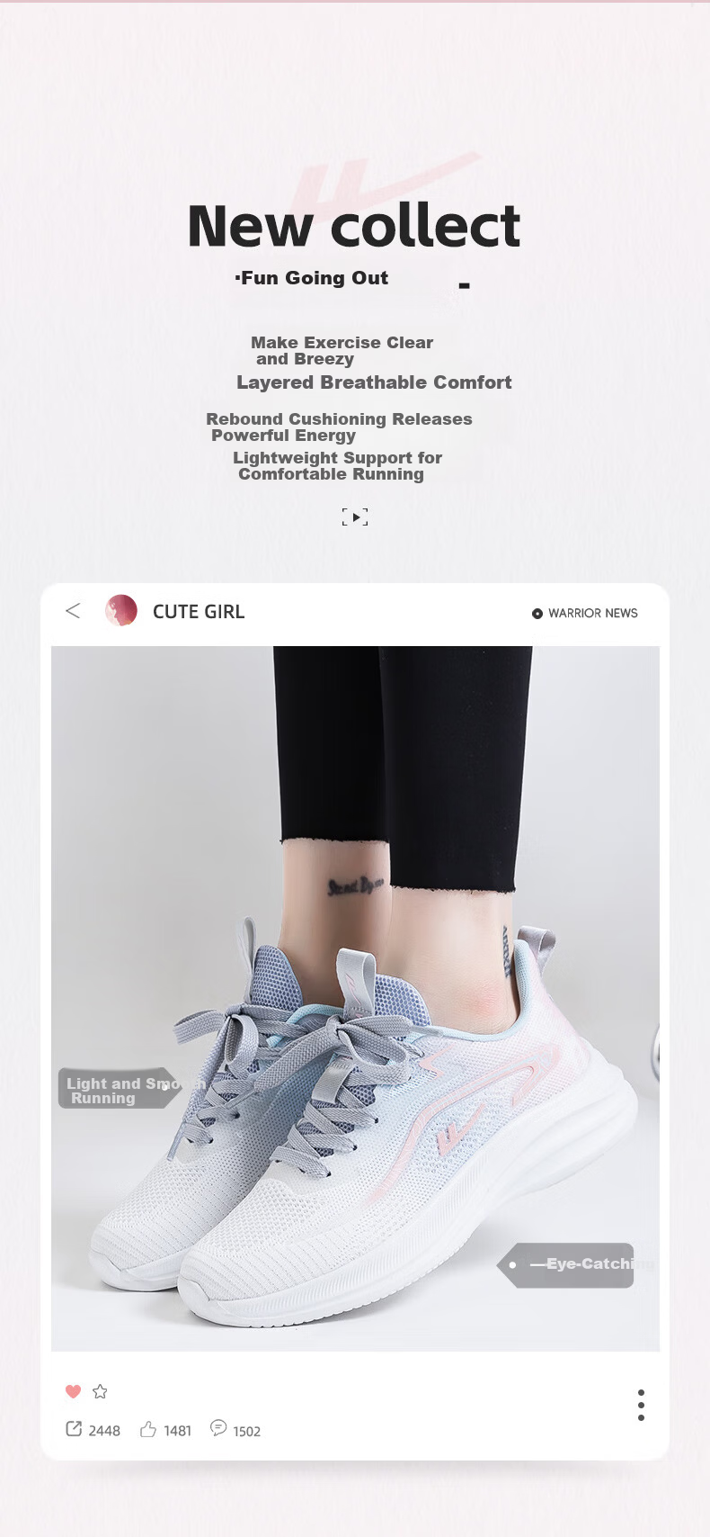 Huili Official Women's Shoes, Summer Breathable Sneakers for Women, 2026 New Trendy Running Shoes, White Blue Pink, Size 37 2