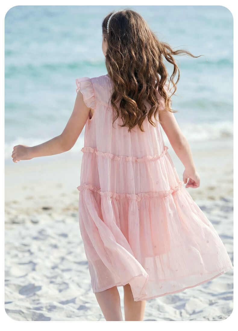 Disney Girls' Tencel Dress Summer Lightweight Princess Cake Dress for Older Children 1A112 Beige 130 17