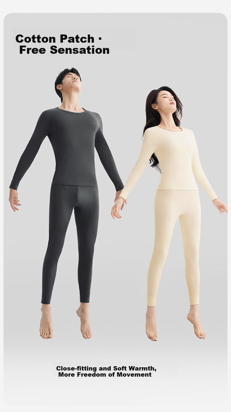 Duoduo Cotton Yushi Same Style 100% Pure Cotton Thermal Underwear Set Men's Class A All Cotton Winter Autumn Top and Bottom Light Cloud Gray L 6