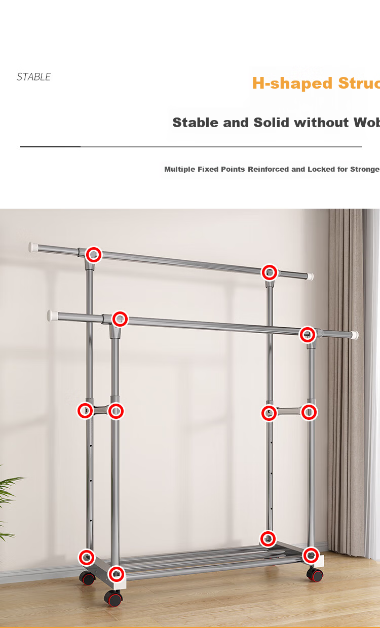 Baoyouni Clothes Drying Rack, Floor-Standing Outdoor Simple Home Balcony Bedroom Extendable Clothes Hanger, Single Pole Storage Drying Rack for Quilts 8