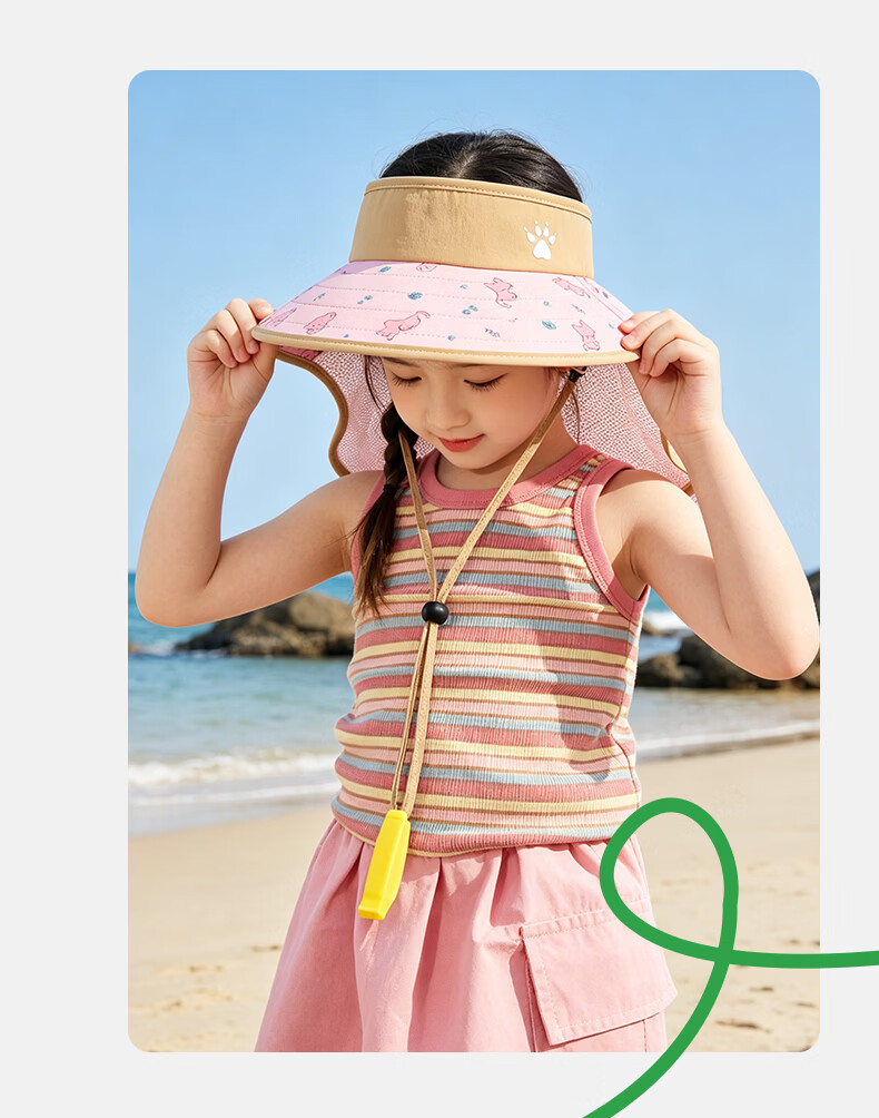 KELME Kids Sun Protection Hat Wide Brim Sunshade Cap with Neck Flap Open Top Outdoor Beach Travel 14