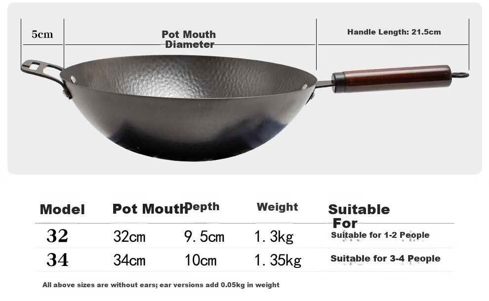 Jitiechui Zhangqiu Stir-Fry Pan Iron Wok Non-Stick Handmade Forged Bare Iron Gas Stove Ready-to-Use 34cm 10