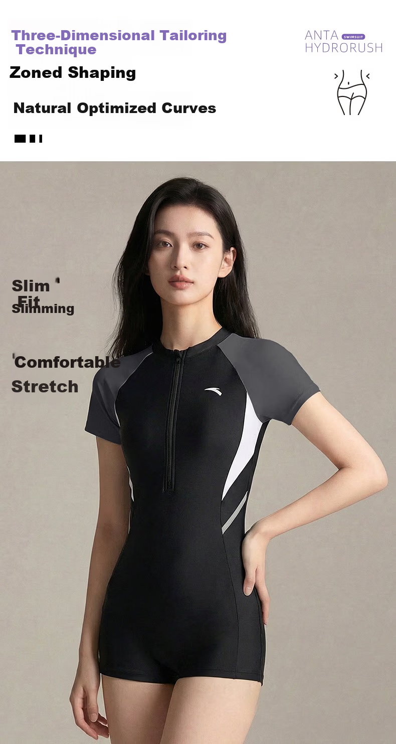 ANTA Women's One-Piece Swimsuit, Boyshort Style, Tummy Control, Sun Protection, Slimming, Conservative, Chlorine-Resistant, Quick-Drying, Suitable for Hot Springs And Sports Activities 4