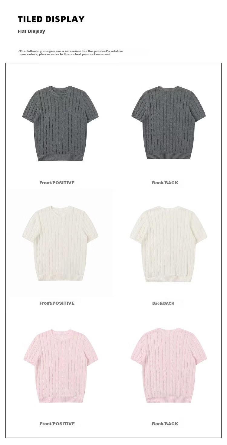 ICH MODE Intelligent Old Money Round Neck Cable Knit Short Sleeve Women's Summer Thin Mesh T-Shirt Pure Cotton Base Top Spring Off-White S 5