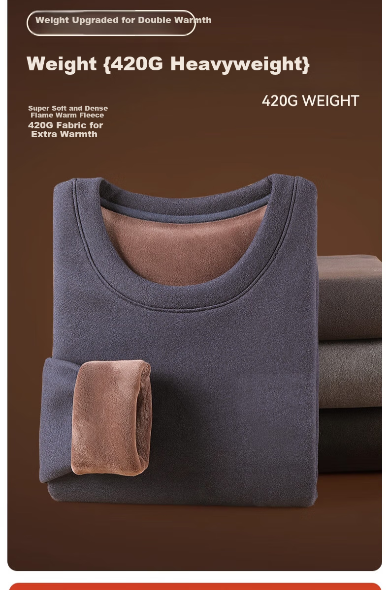 LangSha Men's Thermal Underwear Winter Fleece Thickened Cotton Base Layer Warm Crew Neck Gray 2XL 8