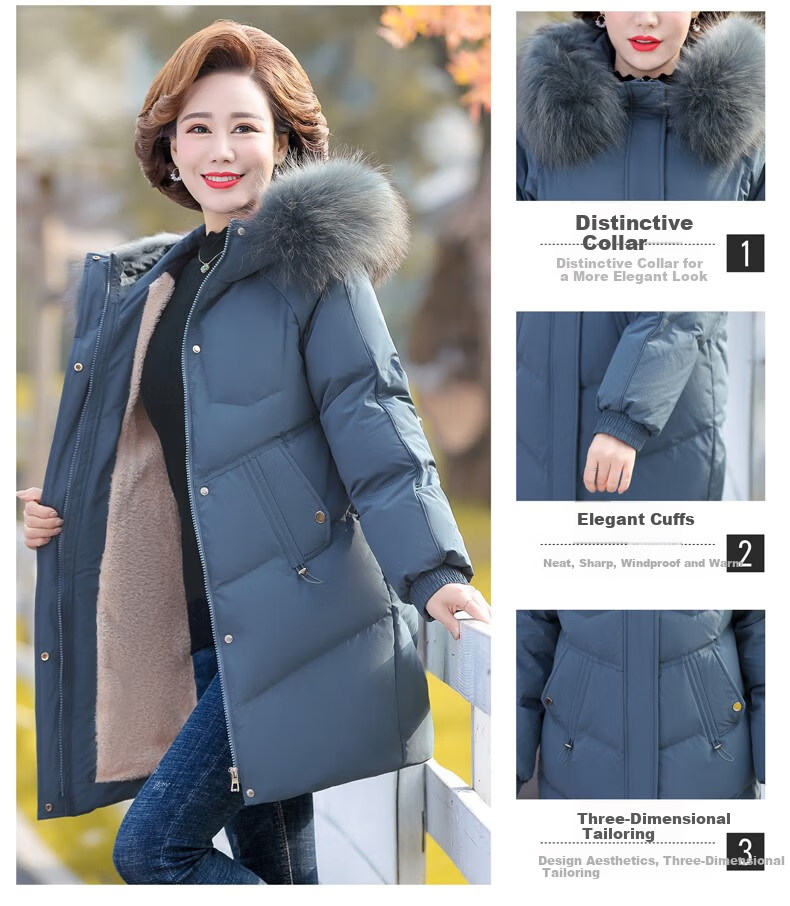 QIUFULUO Women's Winter Warm Down Cotton Jacket for Middle-aged and Elderly Women 50-60 Years Old, Premium Elegant Red Coat 8
